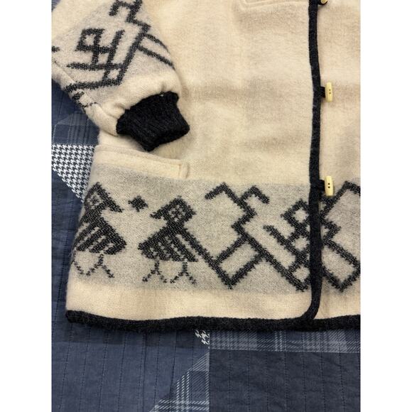 Vintage 90s Alafoss Icelandic Sweater Ivory‎ Charcoal Gray Hooded Wool Mens Sz M - Picture 9 of 10